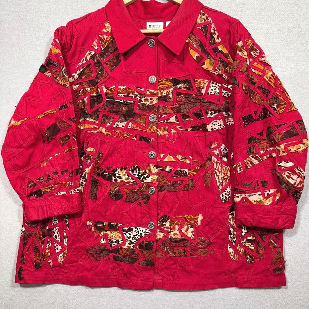 Units Woman Shirt Jacket Womens 2X Mixed Media Animal Print Art Wear
